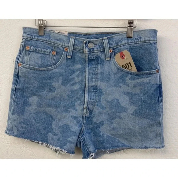 Levi’s 501 Original Blue Camo Print‎ Cutoff High-Rise Jean Shorts Size 31 New​​​